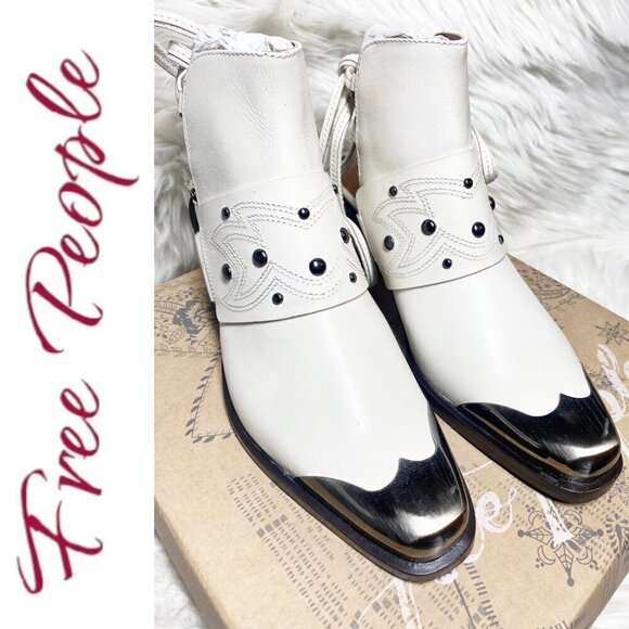 NIB FREE PEOPLE RORY STUDDED COASTAL COWGIRL WESTERN URBAN BOOTIE WHITE, 37.5 - Picture 7 of 14